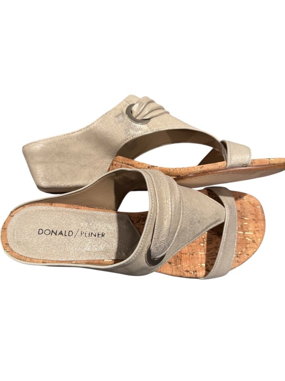 Donald J Pliner Dionne Cork Wedge Slide Sandals Metallic Leather Women’s 10 - Picture 8 of 10